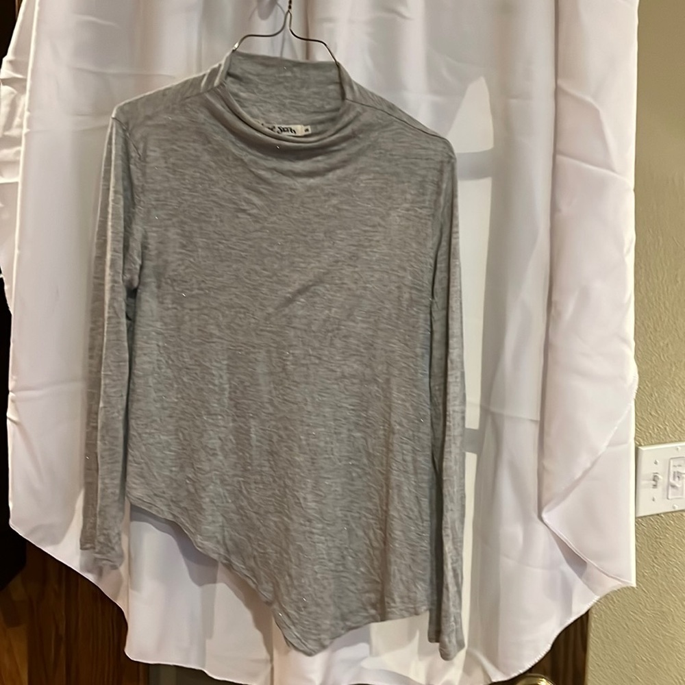 Michael stars, one size, high neck, gray with silver flecks, asymmetrical top